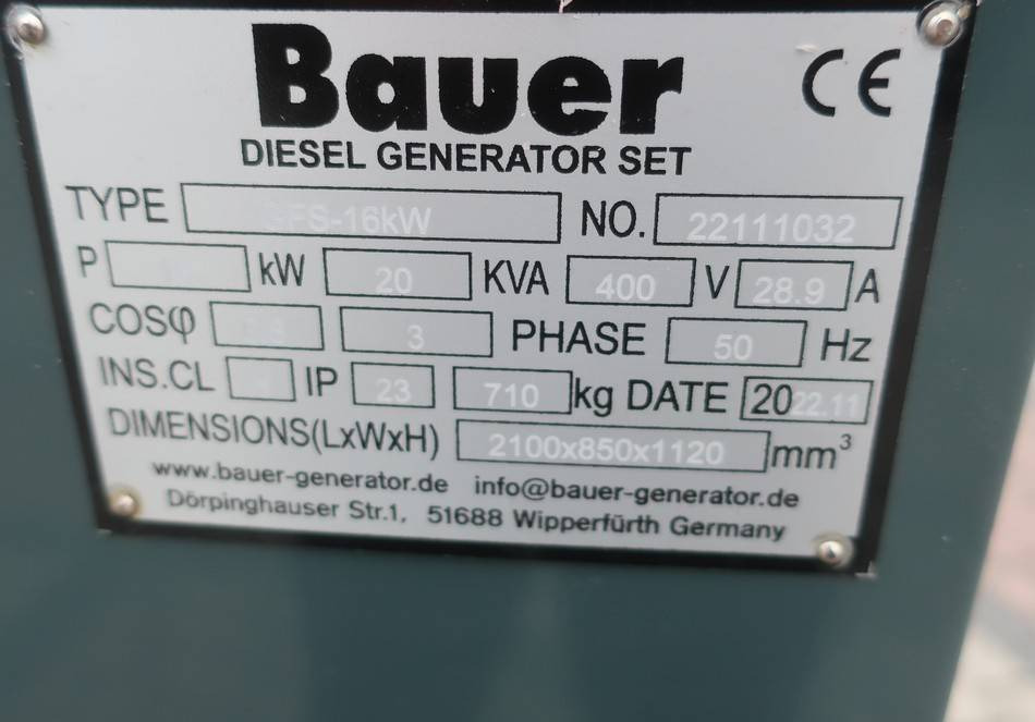 Set generatora Bauer GFS-16KW 20KVA ATS Diesel Generator 400/230V NEW: slika 10