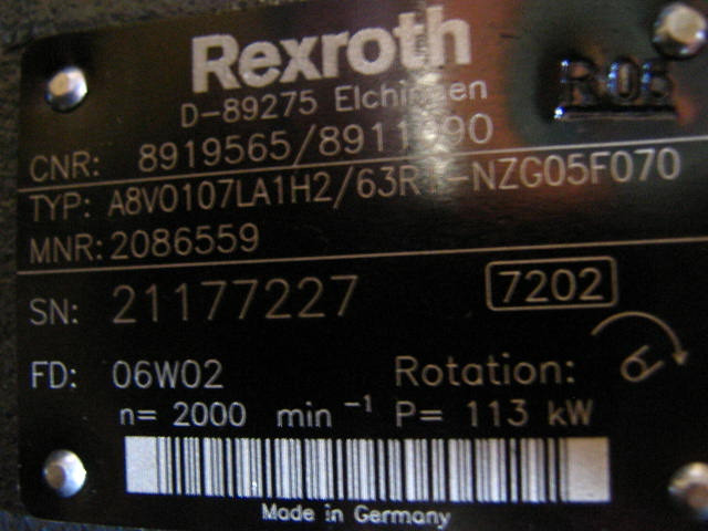 Hidraulična pumpa za Građevinska mašina Rexroth A8VO107LA1H2/63R1-NZG05K070 - 8911090: slika 2