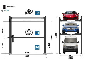 Гаражна опрема TPAL45EH 4 post car stacker lift  -  Three level parking lift 3 cars on each- Electrically unlocked - Close fitting platforms - 15 cm ramp height - Autostacker 2500kg + 2000kg: slika 5