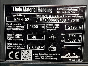 Električni viljuškar Linde E16H-02 1.6 ton Triplex Freelift Sideshift Elektra Heftruck 2016: slika 4