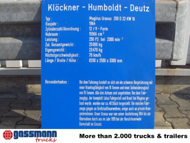 Vatrogasni kamion, Kamion sa dizalicom Magirus Deutz MAGIRUS URANUS 250D22 KW 16 Feuerwehr Kranwagen: slika 7