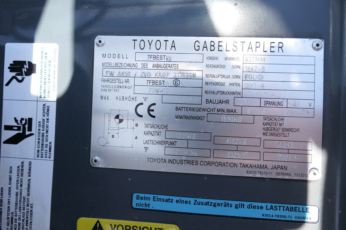 Električni viljuškar TOYOTA 7FBEST 15 Elektro 3-Rad: slika 13