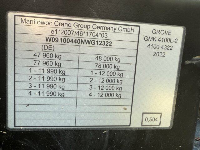Grove Manitowoc GMK 4100L-2 Autokran 8x6 - Autokran za sve terene: slika 4 Grove Manitowoc GMK 4100L-2 Autokran 8x6 - Autokran za sve terene: slika 4