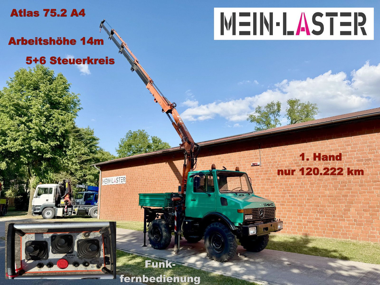 Unimog U 1200 Atlas 75.2 Kran 14 m Funk FB *1. Hand - Kamion sa dizalicom: slika 1 Unimog U 1200 Atlas 75.2 Kran 14 m Funk FB *1. Hand - Kamion sa dizalicom: slika 1