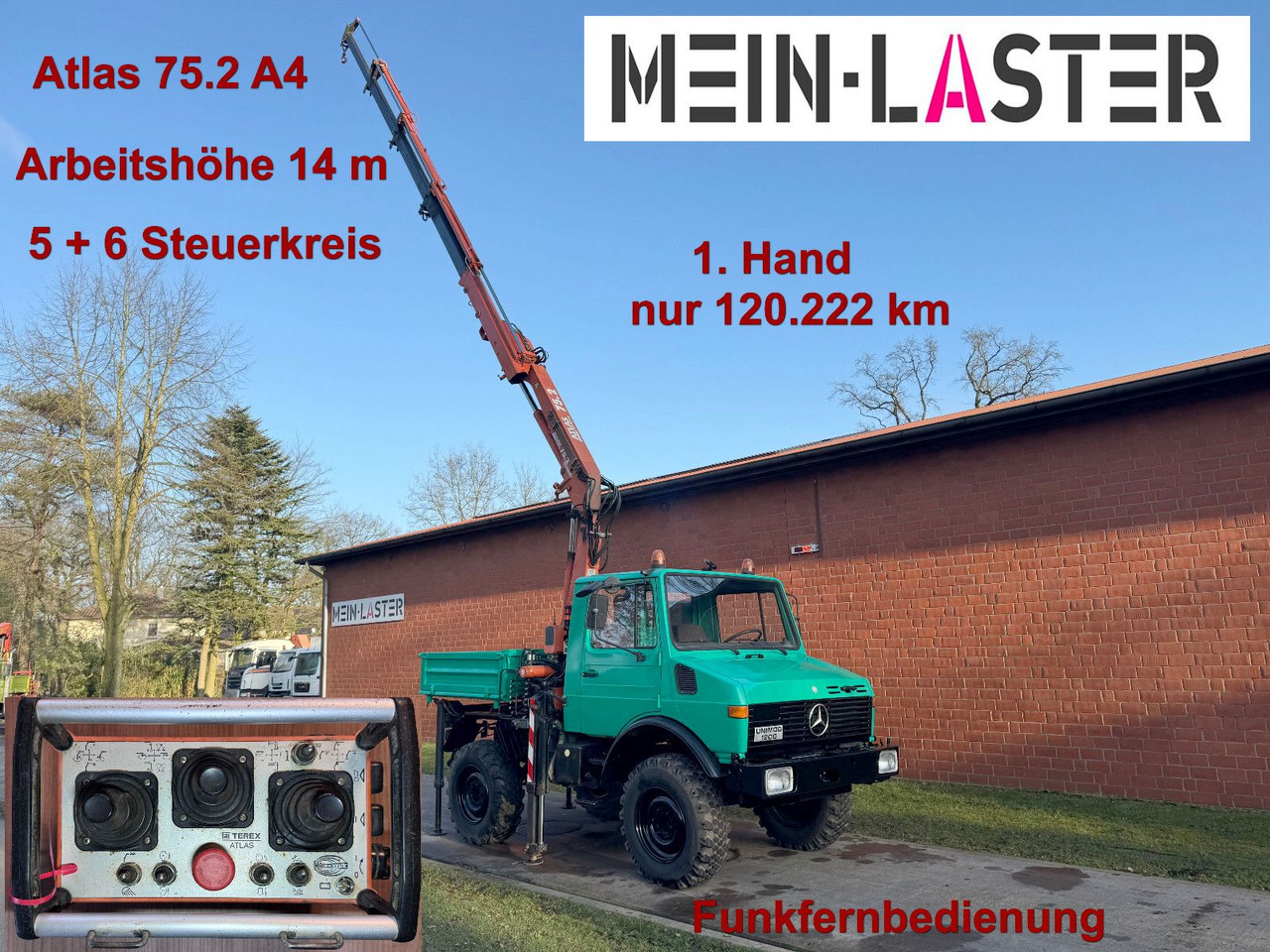 Unimog U 1200 Atlas 75.2 Kran 14 m Funk FB *1. Hand - Kamion sa dizalicom, Istovarivač: slika 1 Unimog U 1200 Atlas 75.2 Kran 14 m Funk FB *1. Hand - Kamion sa dizalicom, Istovarivač: slika 1