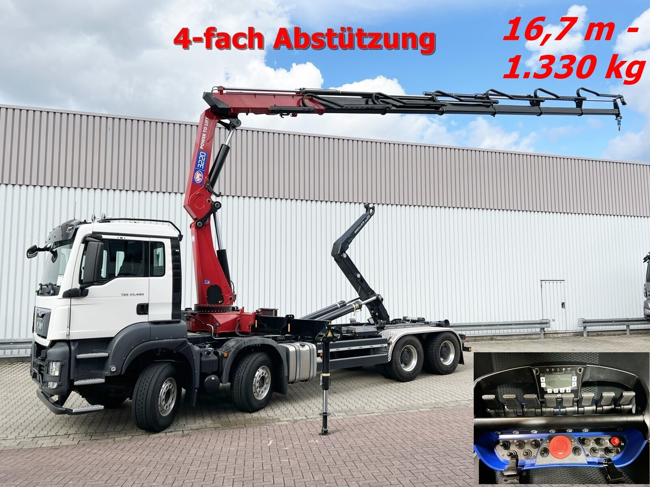 MAN TGS 35.480 8X4 BL TGS 35.480 8X4 BL, Intarder, Kran HMF 3220-K6, 4-fach Abstützung, Funk - Kamion sa hidrauličnom kukom, Kamion sa dizalicom: slika 1 MAN TGS 35.480 8X4 BL TGS 35.480 8X4 BL, Intarder, Kran HMF 3220-K6, 4-fach Abstützung, Funk - Kamion sa hidrauličnom kukom, Kamion sa dizalicom: slika 1