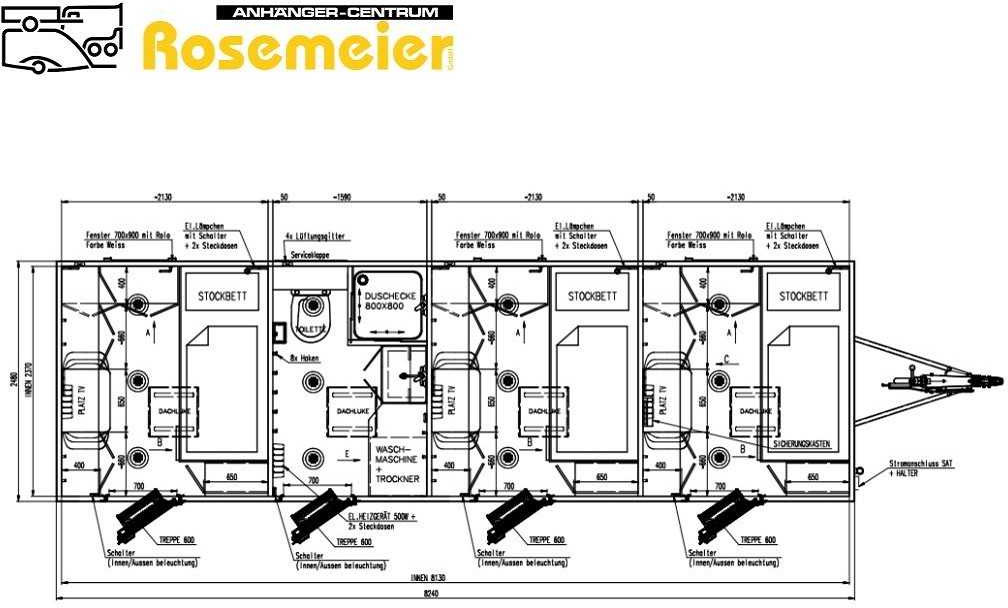 ROSEMEIER VE MOBI 8346 SP Tridem Mannschaftswagen - Građevinski kontejner, Prikolica: slika 1 ROSEMEIER VE MOBI 8346 SP Tridem Mannschaftswagen - Građevinski kontejner, Prikolica: slika 1
