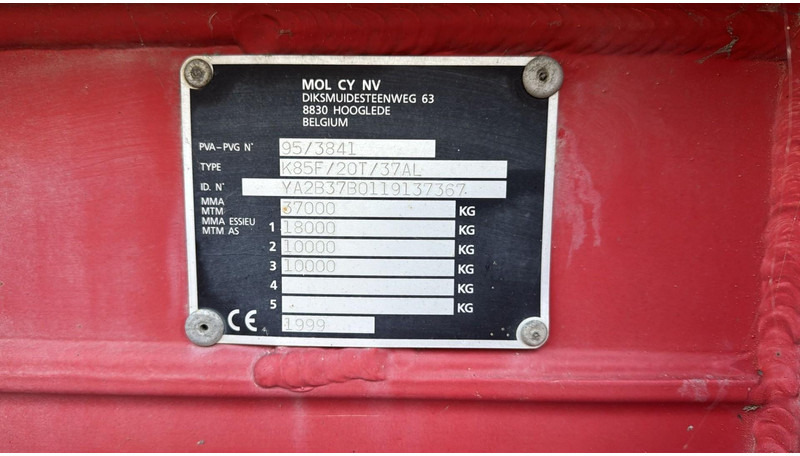 MOL KF85F/20T/37AI (BELGIAN TRAILER / DRUM BRAKES / FREINES TAMBOUR / BPW AXLES) - Poluprikolica istovarivača: slika 3 MOL KF85F/20T/37AI (BELGIAN TRAILER / DRUM BRAKES / FREINES TAMBOUR / BPW AXLES) - Poluprikolica istovarivača: slika 3