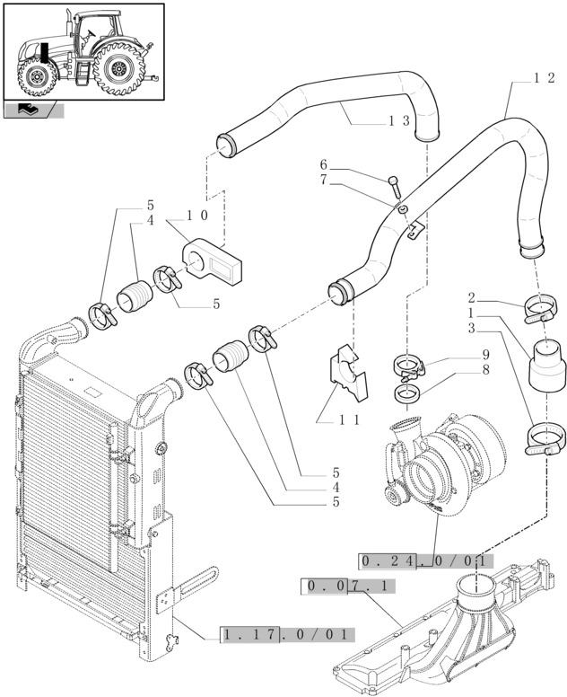 New Holland T6010 T6090 T6070 T7230 Rurka 84136403 - Sistem za hlađenje za Poljoprivredna mašina: slika 1 New Holland T6010 T6090 T6070 T7230 Rurka 84136403 - Sistem za hlađenje za Poljoprivredna mašina: slika 1