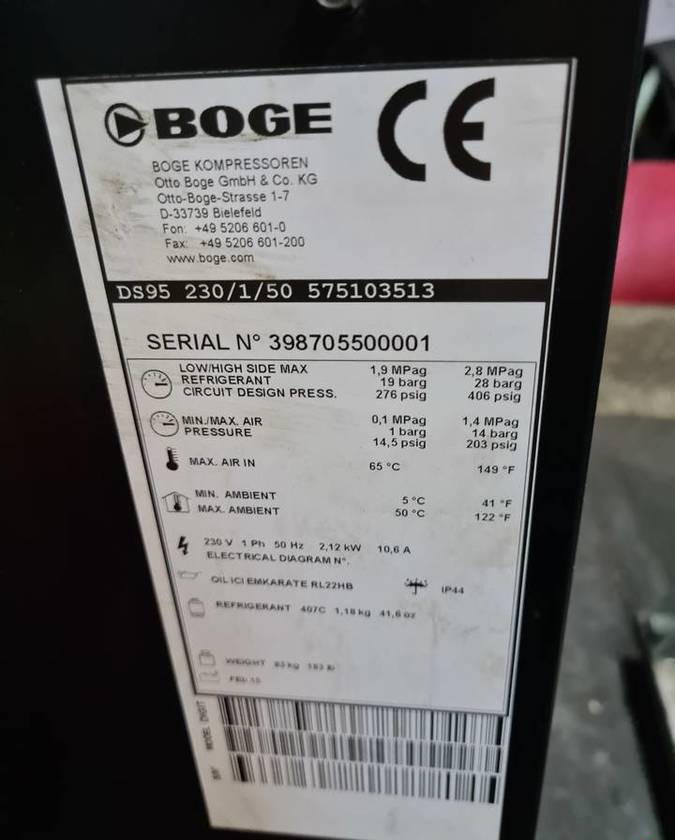 Osuszacz ziębniczy BOGE DS 95 9,5m3/min - HVAC oprema: slika 3 Osuszacz ziębniczy BOGE DS 95 9,5m3/min - HVAC oprema: slika 3