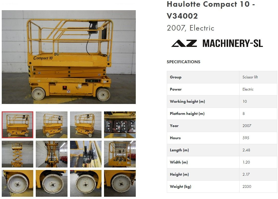 Used Electric scissor Lift Haulotte Compact 10 - Lift u obliku makaza: slika 1 Used Electric scissor Lift Haulotte Compact 10 - Lift u obliku makaza: slika 1