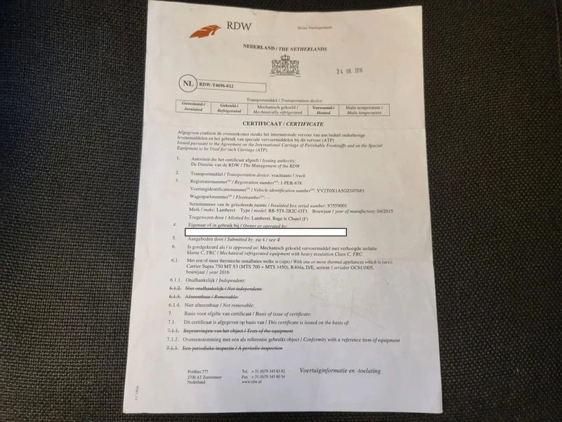 Hladnjača Volvo FL 250 Carrier 750MT ATP Zwischenwand LBW Euro 6: slika 16