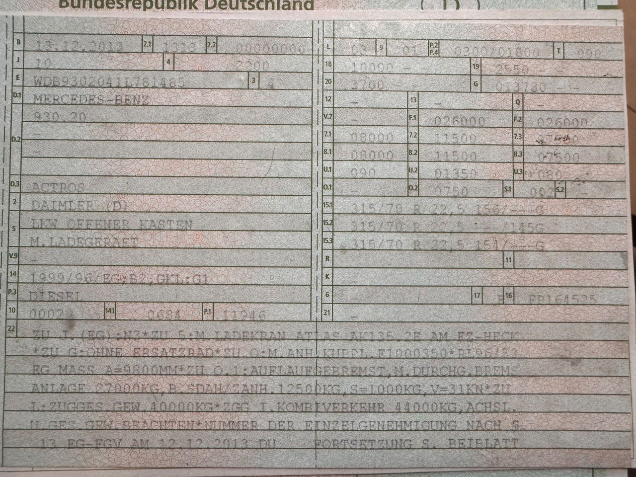 Mercedes-Benz 2541 6X2 Pritsche mit Kran Atlas 135 E2 Funk - Kamion sa dizalicom: slika 3 Mercedes-Benz 2541 6X2 Pritsche mit Kran Atlas 135 E2 Funk - Kamion sa dizalicom: slika 3