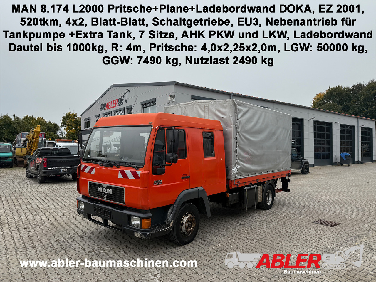 MAN 8.174 Pritsche+Plane+Ladebordwand DOKA L2000 - Kamion sa ceradom: slika 1 MAN 8.174 Pritsche+Plane+Ladebordwand DOKA L2000 - Kamion sa ceradom: slika 1