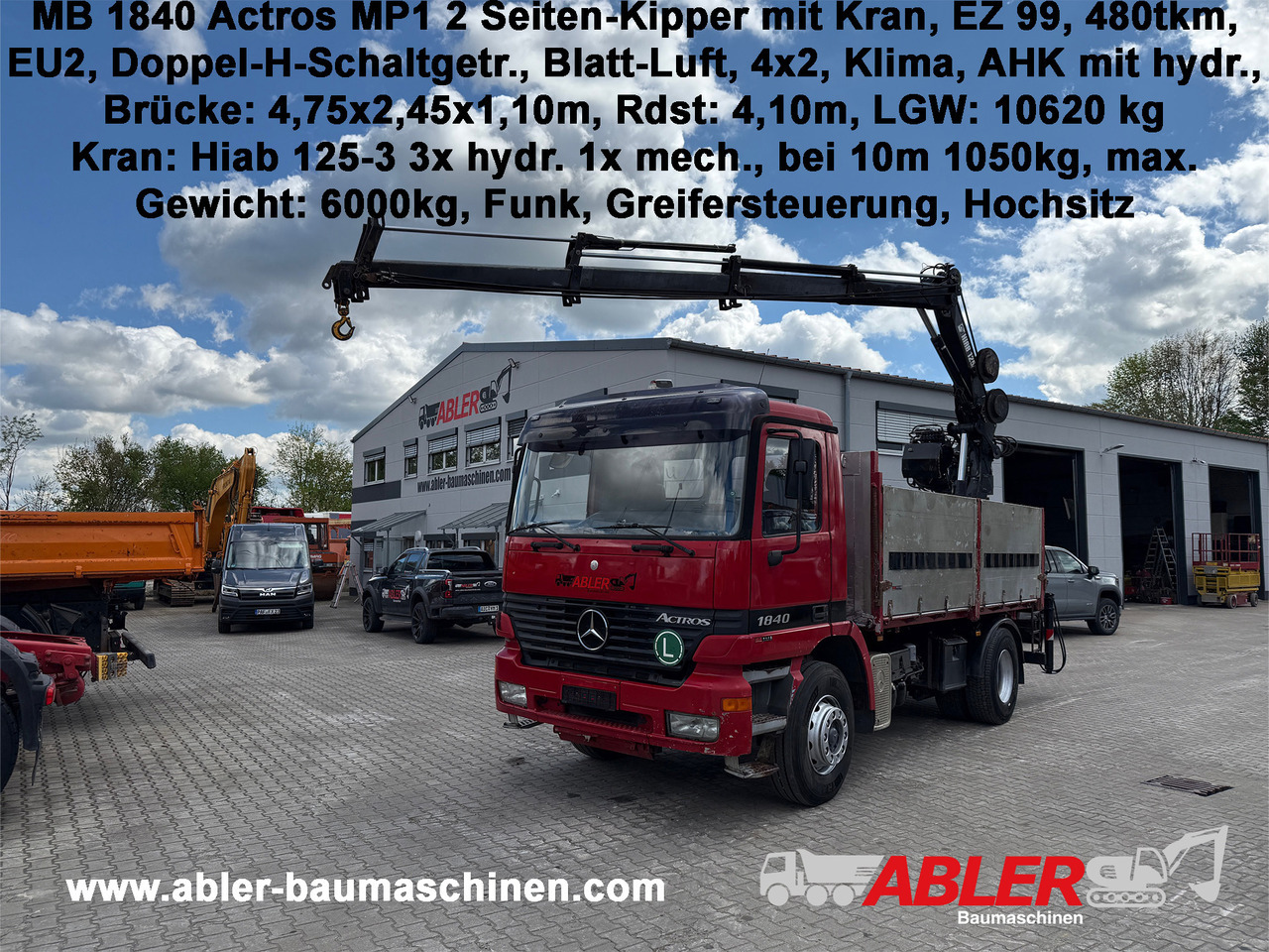 Mercedes-Benz 1840 Actros 2-Seiten-Kipper mit Kran Hiab 125-3 mit Funk - Kamion sa tovarnim sandukom, Kamion sa dizalicom: slika 1 Mercedes-Benz 1840 Actros 2-Seiten-Kipper mit Kran Hiab 125-3 mit Funk - Kamion sa tovarnim sandukom, Kamion sa dizalicom: slika 1
