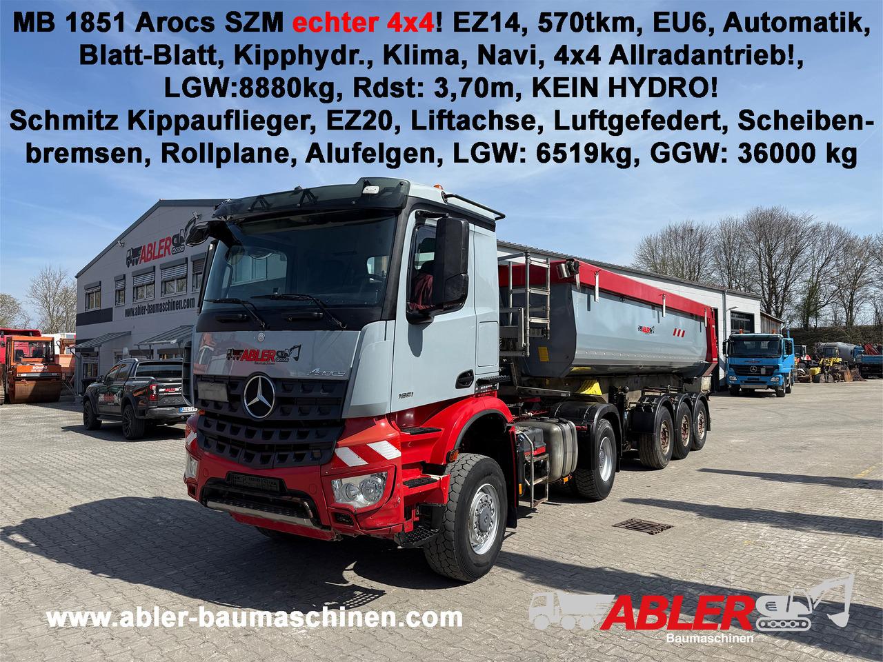 Mercedes-Benz 1851 Arocs ECHTER 4x4 mit Schmitz Kippauflieger - Istovarivač: slika 1 Mercedes-Benz 1851 Arocs ECHTER 4x4 mit Schmitz Kippauflieger - Istovarivač: slika 1