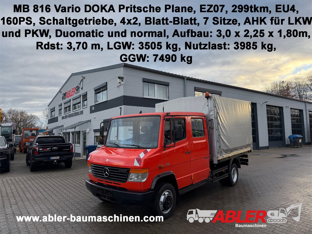 Mercedes-Benz 816 Vario Doka Pritsche Plane 2x AHK - Kamion sa ceradom: slika 1 Mercedes-Benz 816 Vario Doka Pritsche Plane 2x AHK - Kamion sa ceradom: slika 1