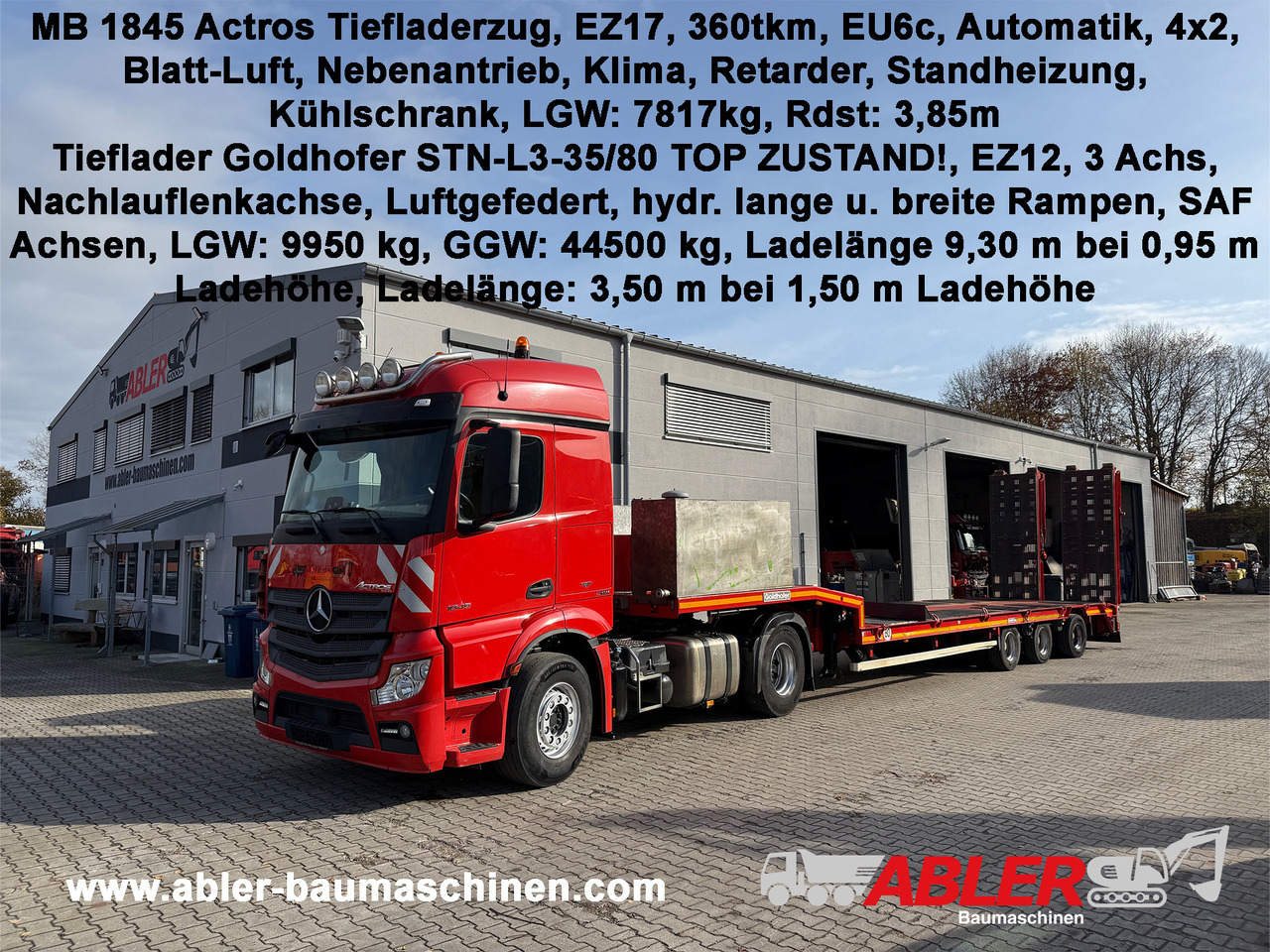 Mercedes-Benz 1845 Actros mit Goldhofer Tieflader - Tegljač, Niska poluprikolica za prevoz: slika 1 Mercedes-Benz 1845 Actros mit Goldhofer Tieflader - Tegljač, Niska poluprikolica za prevoz: slika 1