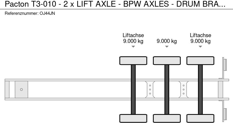 Poluprikolica za prevoz kontejnera/ Poluprikolica sa promenjivim sandukom Pacton T3-010 - 2 x LIFT AXLE - BPW AXLES - DRUM BRAKES - 2 x EXTENDABLE -: slika 9