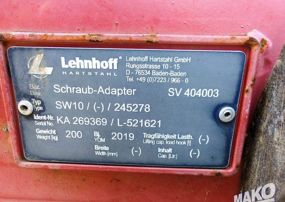 Adapter Lehnhoff MS10 SW10 HS10 - Dodatak za Građevinska mašina: slika 5 Adapter Lehnhoff MS10 SW10 HS10 - Dodatak za Građevinska mašina: slika 5