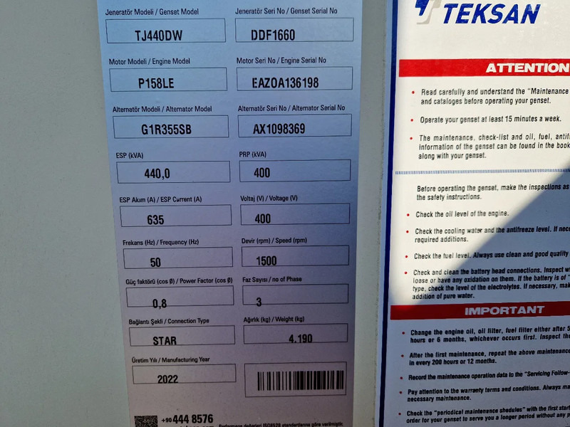 Doosan Teksan TJ440DW generator 440kVA Doosan 8-cilinder UNUSED - Set generatora: slika 5 Doosan Teksan TJ440DW generator 440kVA Doosan 8-cilinder UNUSED - Set generatora: slika 5