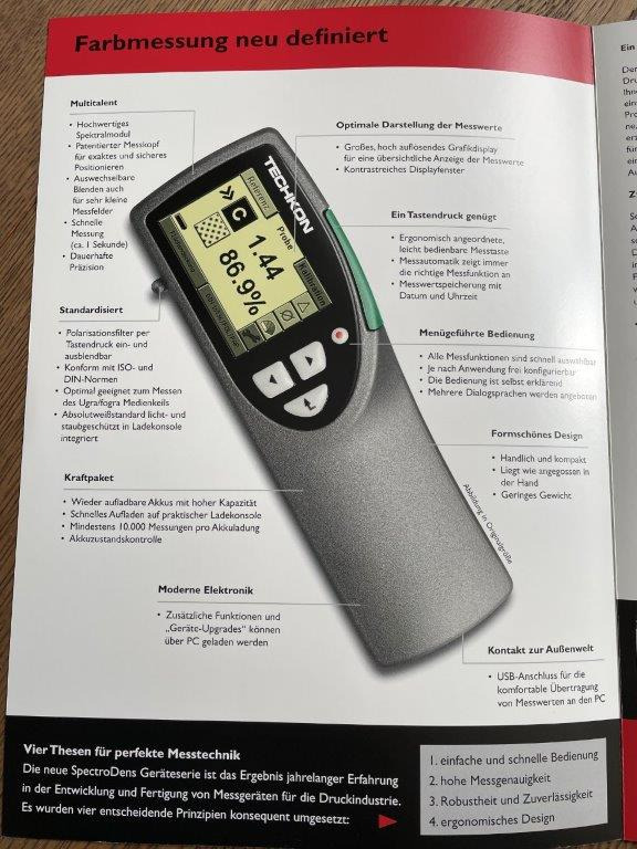 Compact spectral densitometer Techkon SpectroDens Premium - Štamparska mašina: slika 3 Compact spectral densitometer Techkon SpectroDens Premium - Štamparska mašina: slika 3