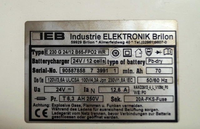 IEB 90587858 | IEB charger EFG 230 G 24/12 B65-FP02 WR 24V12,6A 220V 50/60Hz fro - Baterija za Oprema za rukovanje materijalima: slika 2 IEB 90587858 | IEB charger EFG 230 G 24/12 B65-FP02 WR 24V12,6A 220V 50/60Hz fro - Baterija za Oprema za rukovanje materijalima: slika 2