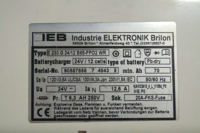 IEB 90587858 | IEB charger EFG 230 G 24/12 B65-FP02 WR 24V12,6A 220V 50/60Hz fro - Baterija za Oprema za rukovanje materijalima: slika 2 IEB 90587858 | IEB charger EFG 230 G 24/12 B65-FP02 WR 24V12,6A 220V 50/60Hz fro - Baterija za Oprema za rukovanje materijalima: slika 2
