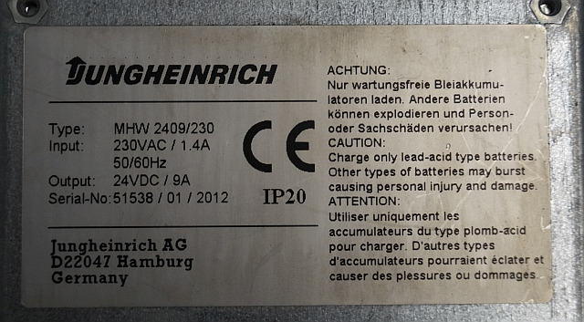 Jungheinrich 50461442 | Charger build-in 230Vac/1.4A 50/60Hz 24 VDC/9A sn. SIS3 Charger build-in 230Vac/1.4A 50/60Hz 24 VDC/9A sn. SIS38/01/2012 IP20 for EMC110 - Baterija za Oprema za rukovanje materijalima: slika 2 Jungheinrich 50461442 | Charger build-in 230Vac/1.4A 50/60Hz 24 VDC/9A sn. SIS3 Charger build-in 230Vac/1.4A 50/60Hz 24 VDC/9A sn. SIS38/01/2012 IP20 for EMC110 - Baterija za Oprema za rukovanje materijalima: slika 2
