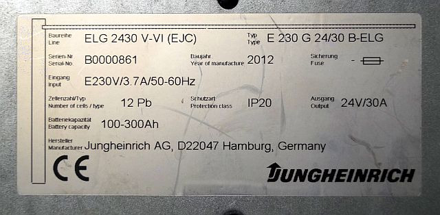 Jungheinrich 51158076 | build in charger ELG2430V-VI(EJC) 24V 30A capacity 100- build in charger ELG2430V-VI(EJC) 24V 30A capacity 100-300Ah sn. B0000861 year 2012 - Baterija za Oprema za rukovanje materijalima: slika 5 Jungheinrich 51158076 | build in charger ELG2430V-VI(EJC) 24V 30A capacity 100- build in charger ELG2430V-VI(EJC) 24V 30A capacity 100-300Ah sn. B0000861 year 2012 - Baterija za Oprema za rukovanje materijalima: slika 5