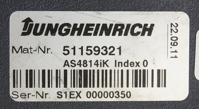Jungheinrich 51159321 | Rij/hef regeling drive/lifting controller AS4814Ik Index - Upravljačka jedinica za Oprema za rukovanje materijalima: slika 4 Jungheinrich 51159321 | Rij/hef regeling drive/lifting controller AS4814Ik Index - Upravljačka jedinica za Oprema za rukovanje materijalima: slika 4