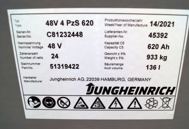 Jungheinrich unknown | Battery 48V620Ah 48 4PZS620 year 4/2021 933 kg dimension Battery 48V620Ah 48 4PZS620 year 4/2021 933 kg dimensions 83,5x52,5x78,5cm sn. C8122448 - Baterija za Oprema za rukovanje materijalima: slika 3 Jungheinrich unknown | Battery 48V620Ah 48 4PZS620 year 4/2021 933 kg dimension Battery 48V620Ah 48 4PZS620 year 4/2021 933 kg dimensions 83,5x52,5x78,5cm sn. C8122448 - Baterija za Oprema za rukovanje materijalima: slika 3