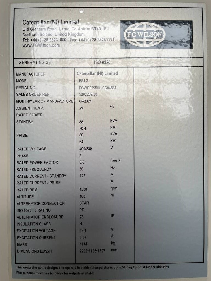 Set generatora novi FG Wilson P88-3 - 88 kVA Genset - DPX-16007: slika 6 Set generatora novi FG Wilson P88-3 - 88 kVA Genset - DPX-16007: slika 6