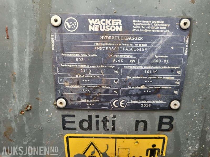 2016 Wacker Neuson 803 Dual Power, 2 skuffer, Elektro-hydraulisk aggregat (HPU) 2016 Wacker Neuson 803 Dual Power, 2 skuffer, Elektro-hydraulisk aggregat (HPU): slika 7