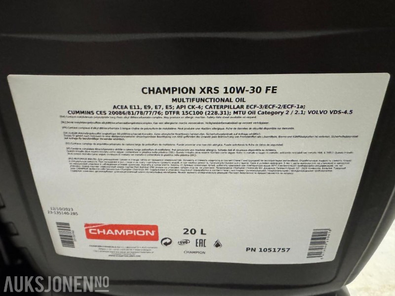 100 Liter Olje - Champion XRS 10W-30 FE Multifunctinal Oil - Dodatak za Građevinska mašina: slika 4 100 Liter Olje - Champion XRS 10W-30 FE Multifunctinal Oil - Dodatak za Građevinska mašina: slika 4