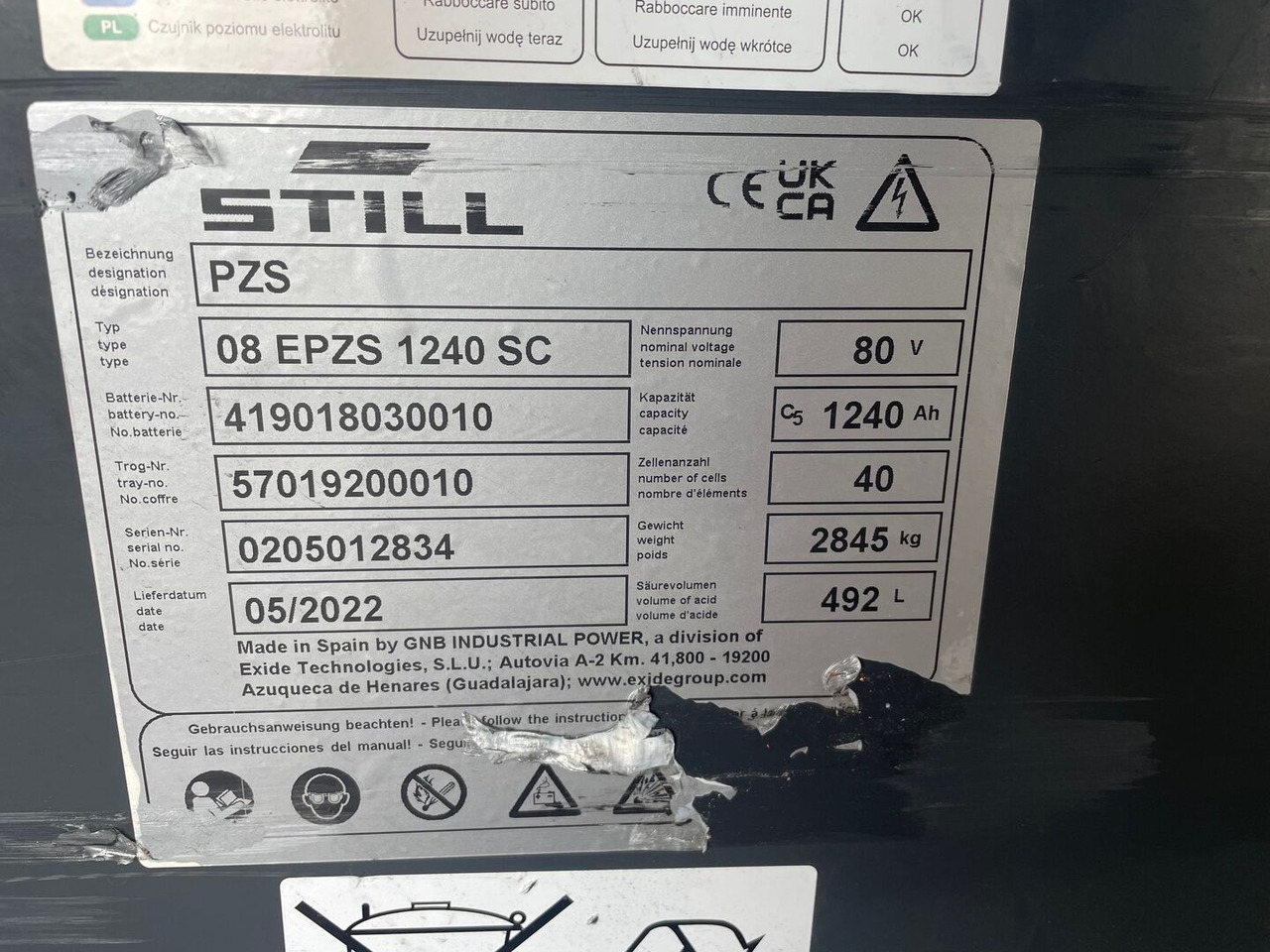 Exide 80V 8 EPzS 1240 - Baterija za Oprema za rukovanje materijalima: slika 2 Exide 80V 8 EPzS 1240 - Baterija za Oprema za rukovanje materijalima: slika 2