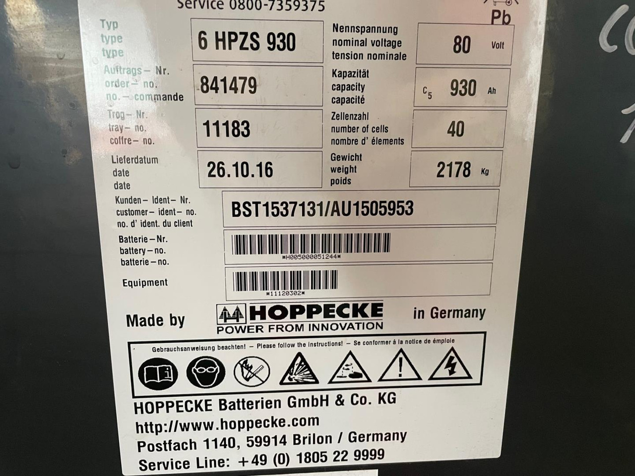 Hoppecke 80V 6 HPZS 930 - Baterija za Oprema za rukovanje materijalima: slika 2 Hoppecke 80V 6 HPZS 930 - Baterija za Oprema za rukovanje materijalima: slika 2