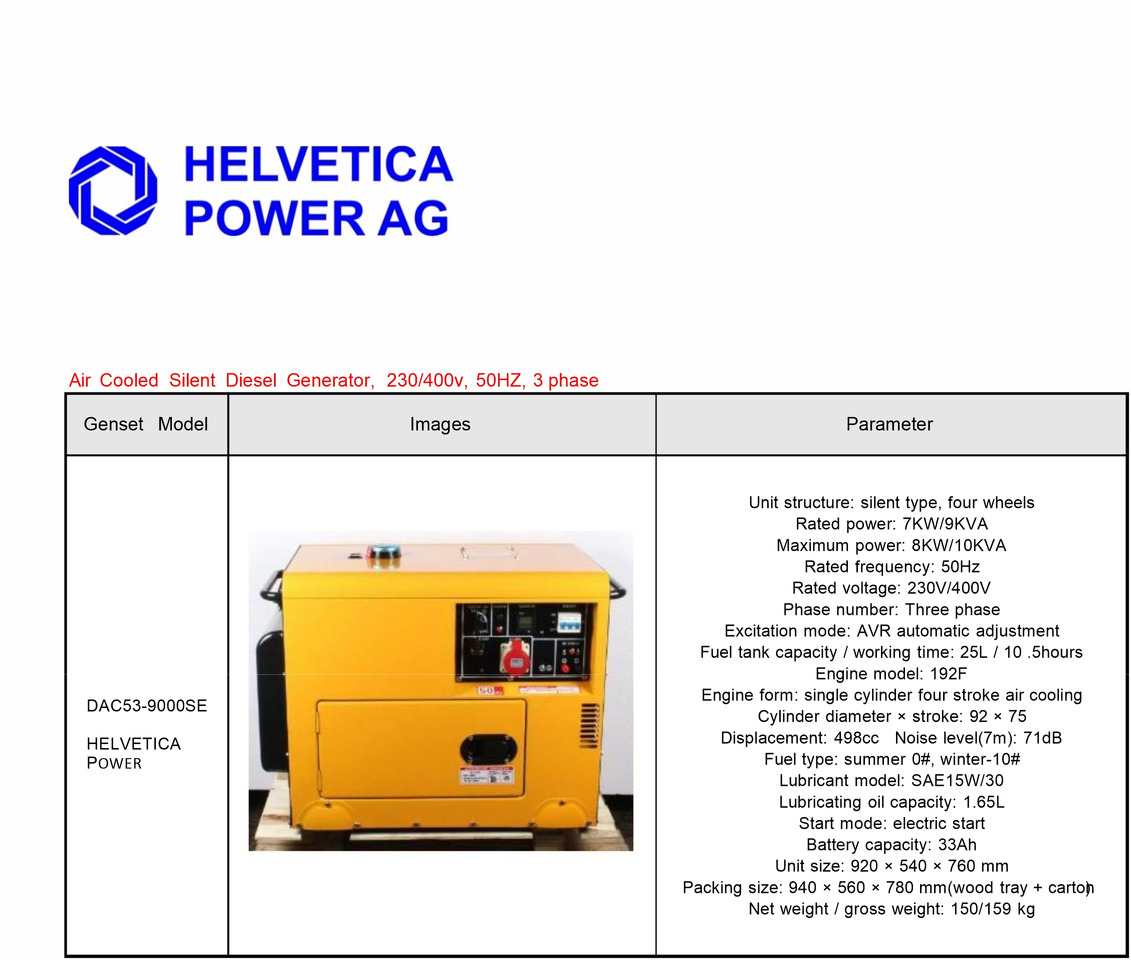 HELVETICA POWER 9KVA Dieselgenerator mit E-Start - Set generatora: slika 2 HELVETICA POWER 9KVA Dieselgenerator mit E-Start - Set generatora: slika 2