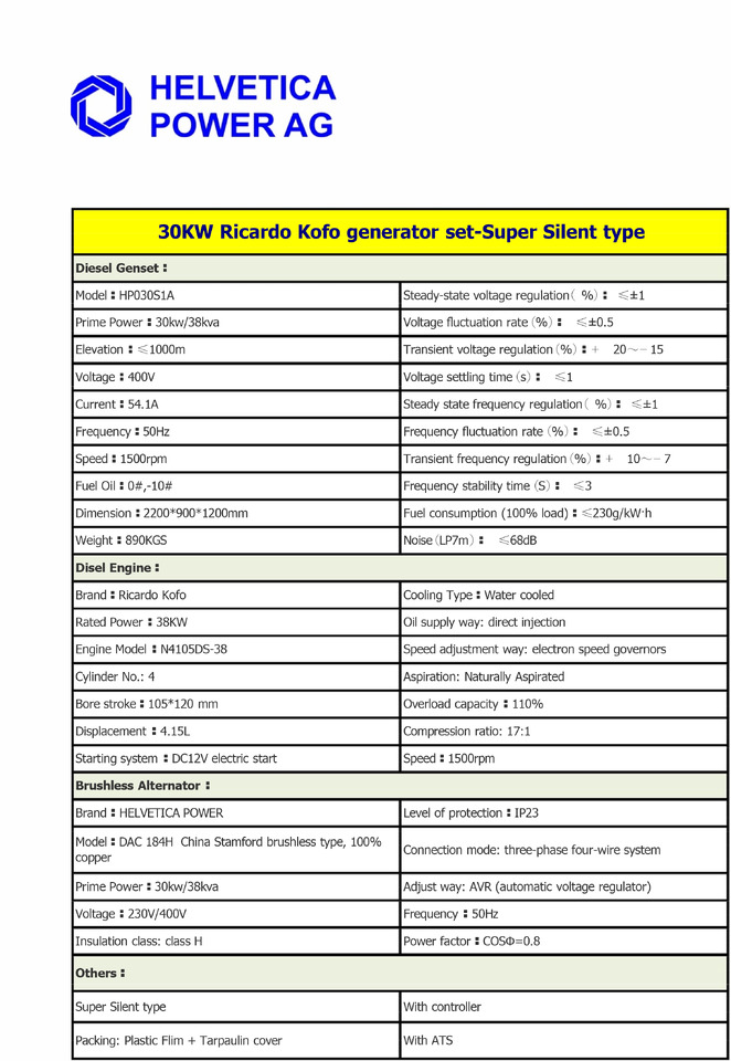 HELVETICA POWER HP030S1A 38KVA / 30KW Diesel Stromgenerator SuperSilent - Set generatora: slika 4 HELVETICA POWER HP030S1A 38KVA / 30KW Diesel Stromgenerator SuperSilent - Set generatora: slika 4