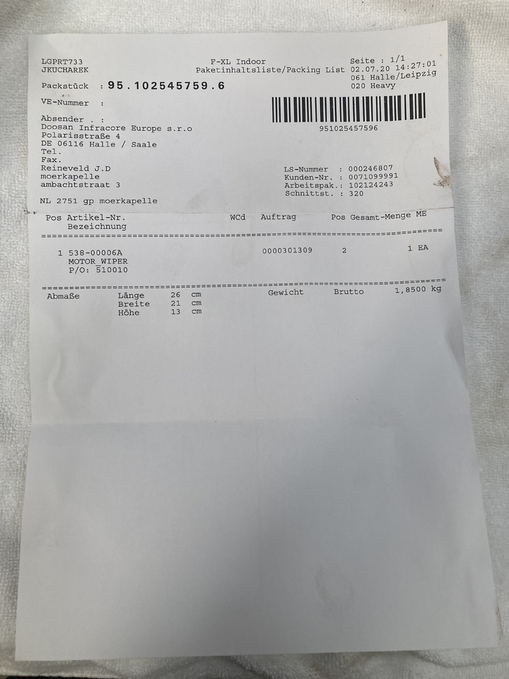 Doosan Ruitenwissermotor - Kabina za Mini bager: slika 5 Doosan Ruitenwissermotor - Kabina za Mini bager: slika 5