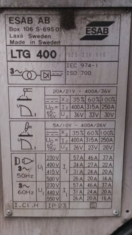 ESAB AB LTG 400 - Oprema za varenje: slika 3 ESAB AB LTG 400 - Oprema za varenje: slika 3