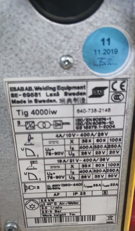 ESAB AB Tig 4000 iw - Oprema za varenje: slika 4 ESAB AB Tig 4000 iw - Oprema za varenje: slika 4