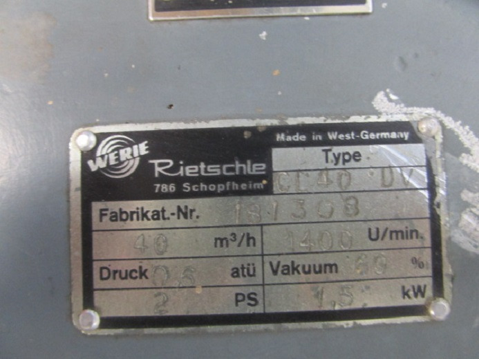 KOMPRESSOR RIETSCHLE CL40 DV - Rezervni deo za Štamparska mašina: slika 4 KOMPRESSOR RIETSCHLE CL40 DV - Rezervni deo za Štamparska mašina: slika 4