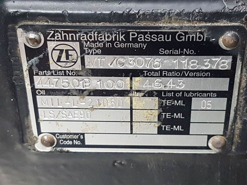 Osovina i delovi za Građevinska mašina Hamm -ZF MT/C3075-4475219007-Axle housing/Achskörper: slika 8