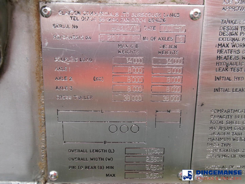 Poluprikolica cisterna Clayton Chemical tank inox 18 m3 / 1 comp: slika 18