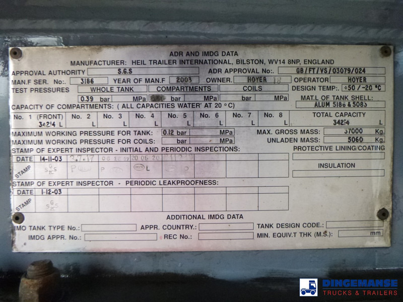 Poluprikolica cisterna Heil / Thompson Heavy oil tank alu 34.2 m3 / 1 comp + pump: slika 20