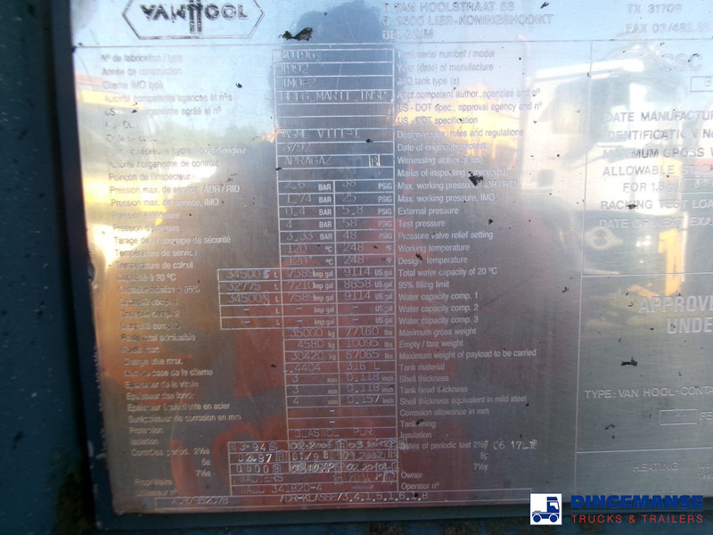 Rezervoar za skladištenje Van Hool Tank container 34.5 m3 / 1 comp IMO2 / L4BH / 30 ft: slika 17