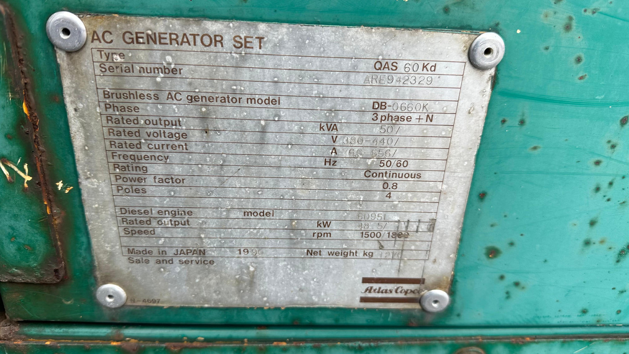 ATLAS Copco QAS 60 Kd BJ 1990 kVA 50 Elektro Stromgenerator Stromaggregat Notstrom - Set generatora: slika 5 ATLAS Copco QAS 60 Kd BJ 1990 kVA 50 Elektro Stromgenerator Stromaggregat Notstrom - Set generatora: slika 5