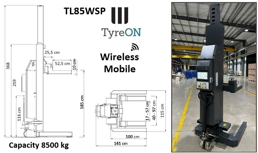 TL85WSP-4 34T wireless - 4 x 8,5 T - battery 24V DC / 3 kW per column - Long lifting forks for wide tires - Гаражна опрема: slika 1 TL85WSP-4 34T wireless - 4 x 8,5 T - battery 24V DC / 3 kW per column - Long lifting forks for wide tires - Гаражна опрема: slika 1