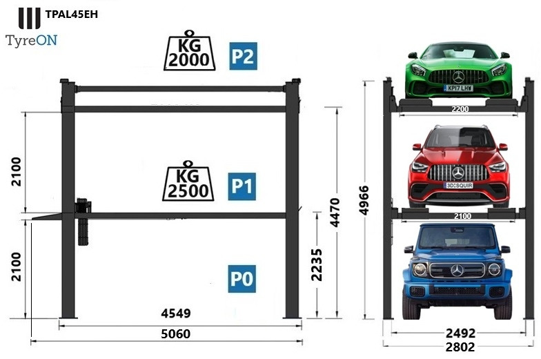 TPAL45EH 4 post car stacker lift - Three level parking lift 3 cars on each- Electrically unlocked - Close fitting platforms - 15 cm ramp height - Autostacker 2500kg + 2000kg - Гаражна опрема: slika 4 TPAL45EH 4 post car stacker lift - Three level parking lift 3 cars on each- Electrically unlocked - Close fitting platforms - 15 cm ramp height - Autostacker 2500kg + 2000kg - Гаражна опрема: slika 4